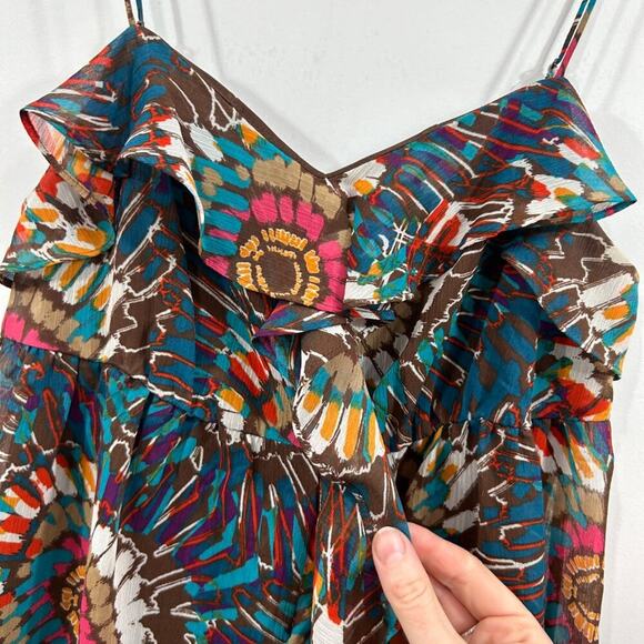 Vintage Y2K 2000s Candie's Brown Colorful Ruffle Sleeveless Tank Top Medium Boho - Picture 6 of 7